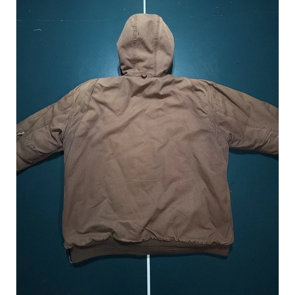 Vintage Canvas Hooded Work Jacket Distressed  Sun Faded Brown Mens Size XL‎